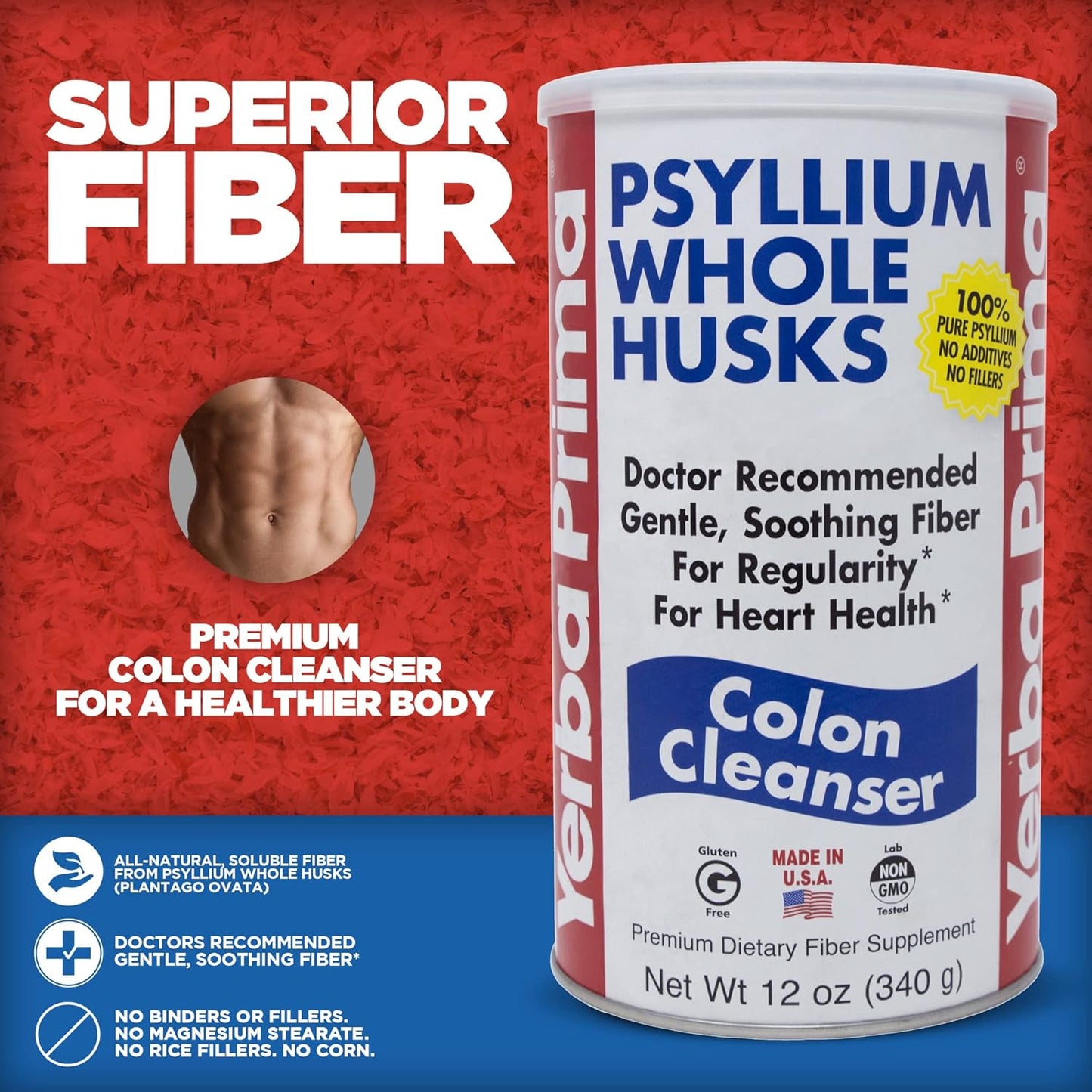 2 Pack Yerba Prima Psyllium Whole Husks 12 oz - Colon Cleanser for Soothing Regularity, Gluten Free & Non-GMO