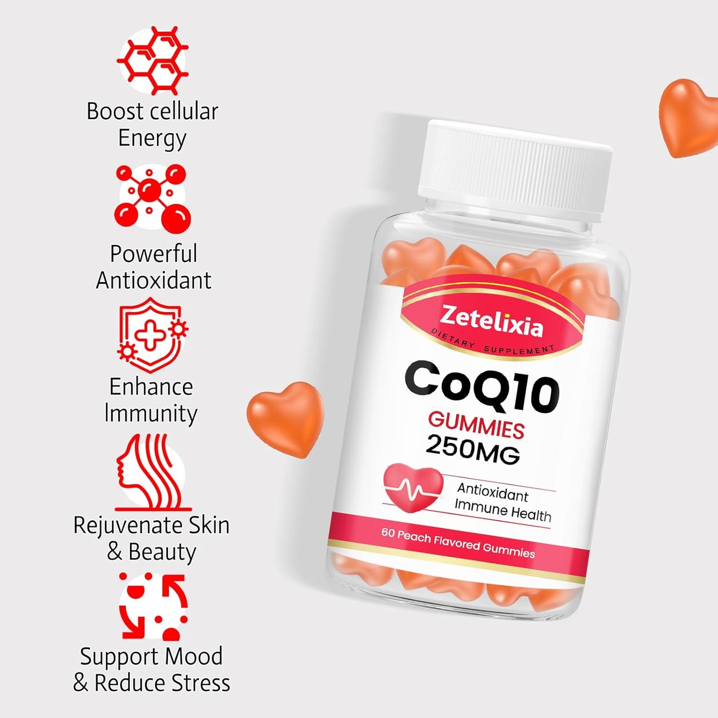 2 Pack Zetelixia CoQ10 Gummies - High Absorption Coenzyme Q10 for Energy and Antioxidant Support - 120 Peach Gummies