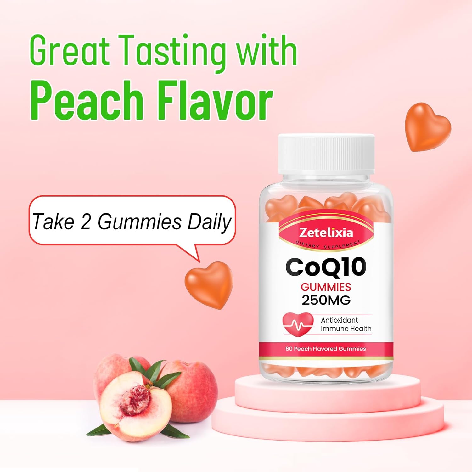 2 Pack Zetelixia CoQ10 Gummies - High Absorption Coenzyme Q10 for Energy and Antioxidant Support - 120 Peach Gummies