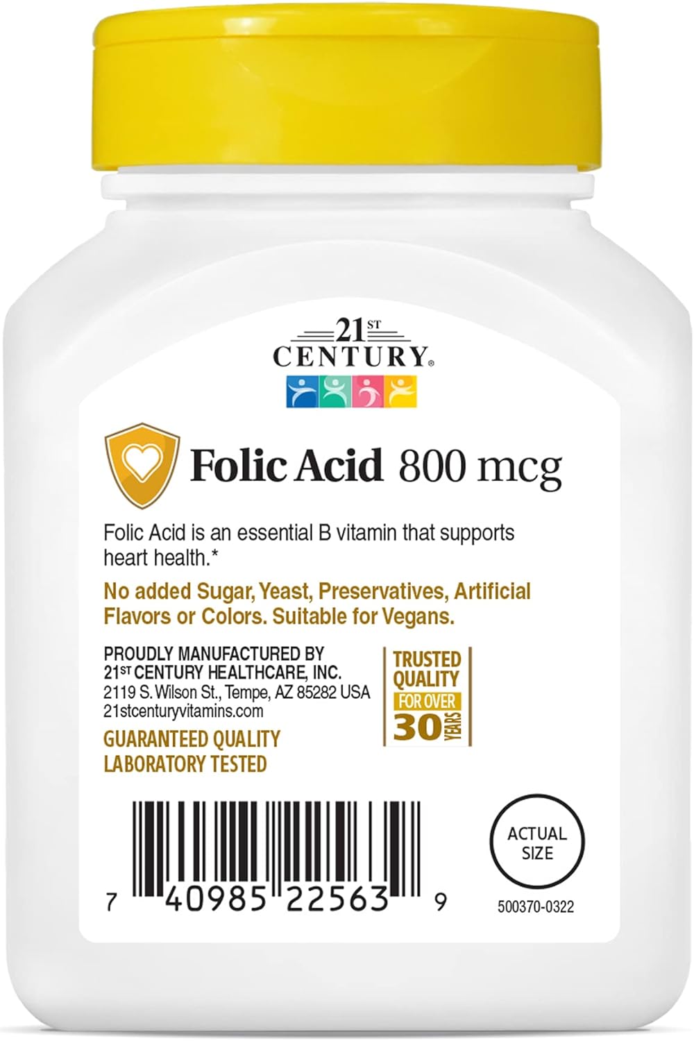 2 Packs of 21st Century Folic Acid 800 mcg Tablets, 180 Count Each