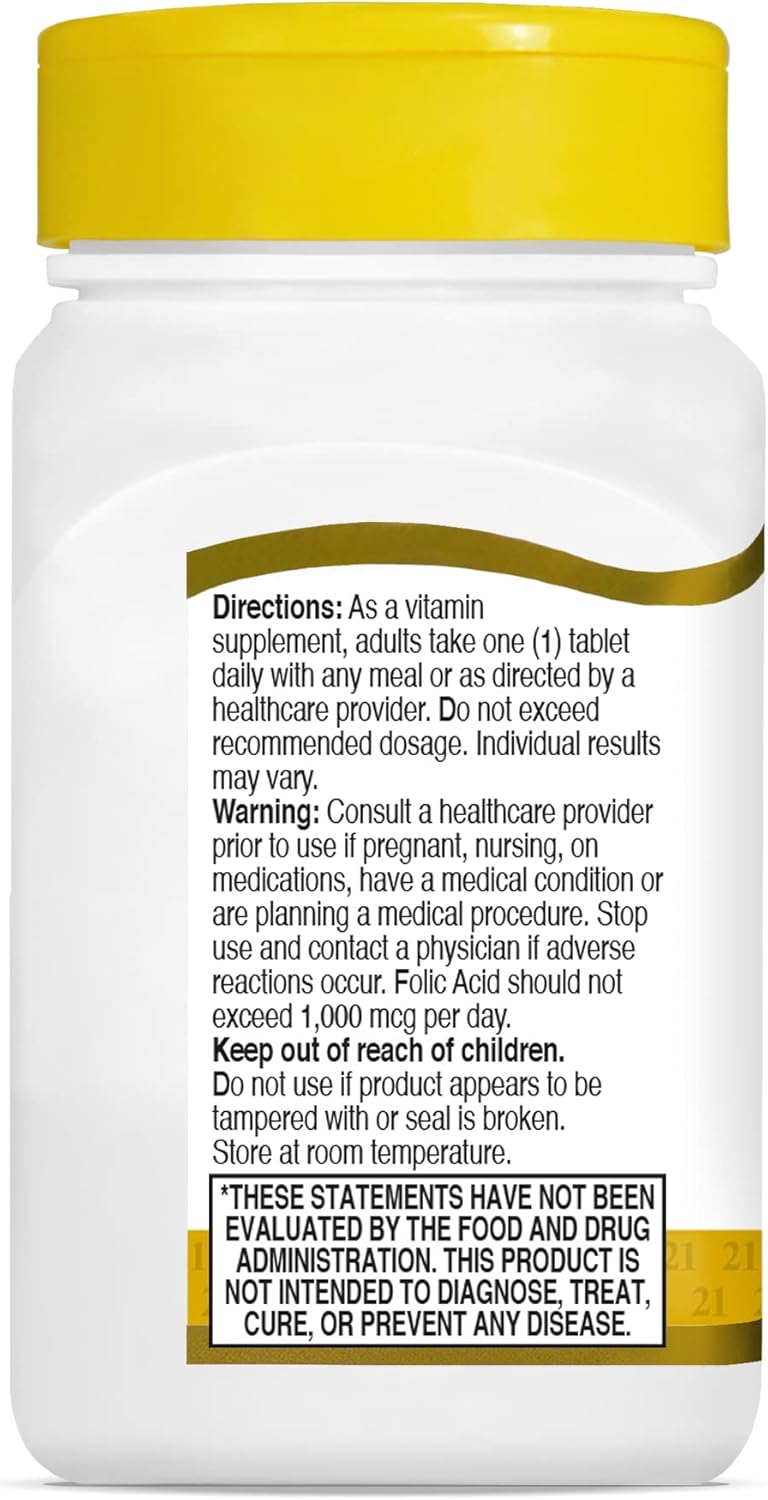 2 Packs of 21st Century Folic Acid 800 mcg Tablets, 180 Count Each