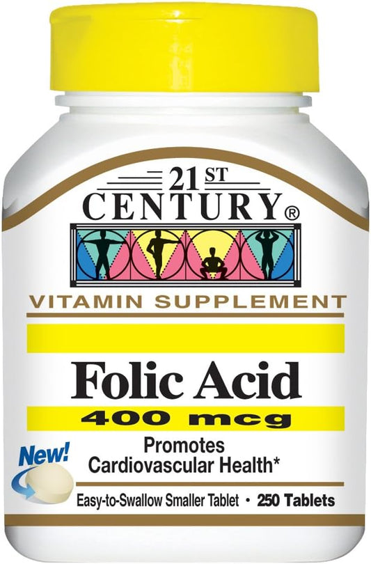 2 Packs of 250-Count 21st Century Folic Acid 400 mcg Tablets for Daily Supplementation