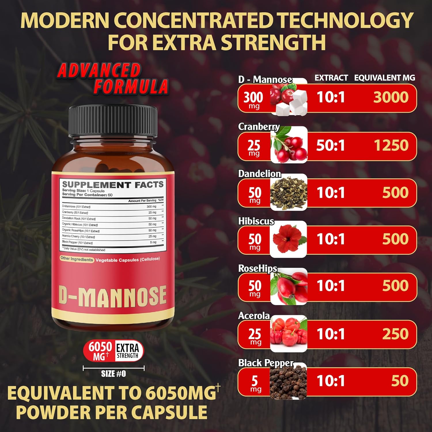 2 Packs of 60 Count Agobi D-Mannose Extract Capsules 6050mg - Natural Urinary Tract Health & Immune Support - 7in1 Blend with Cranberry, Dandelion, Hibiscus & More - 4 Month Supply