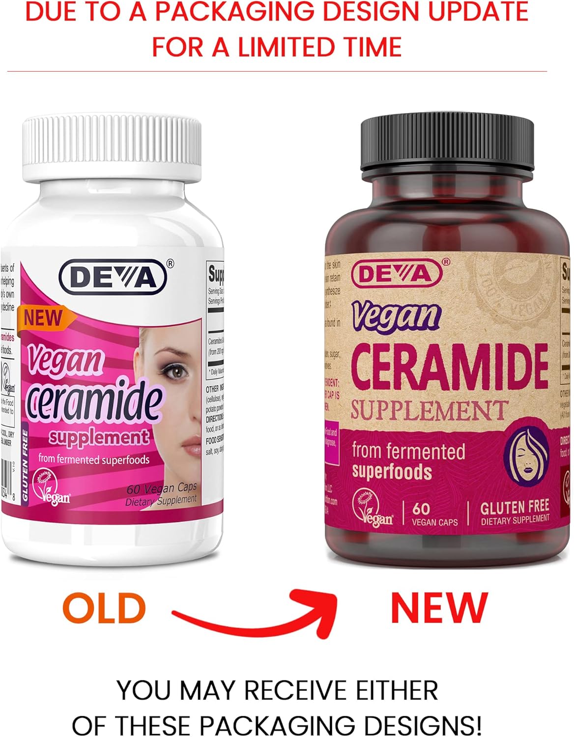 2 Packs of 60 Count DEVA Vegan Vitamins Skin Restoring Ceramide Supplement Tablets