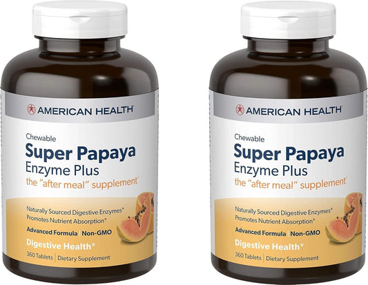 2 Packs of American Health Enzymes Chewable Super Papaya Enzyme Plus 360 Tablets