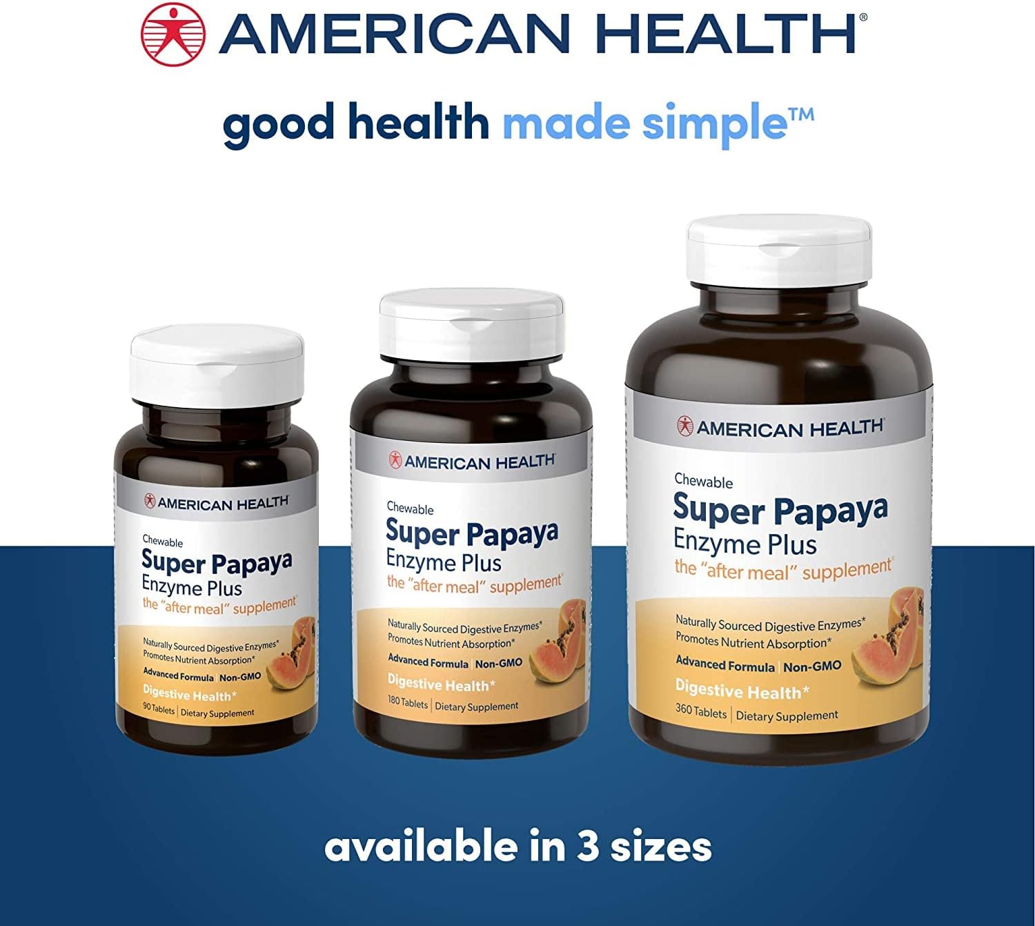 2 Packs of American Health Enzymes Chewable Super Papaya Enzyme Plus 360 Tablets