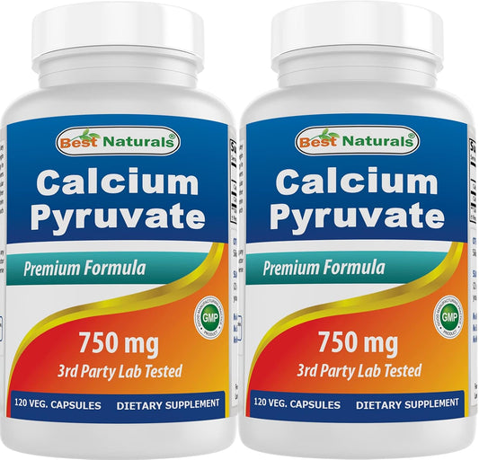 2 Packs of Best Naturals Calcium Pyruvate 750mg 120 Capsules for Energy & Metabolism Support