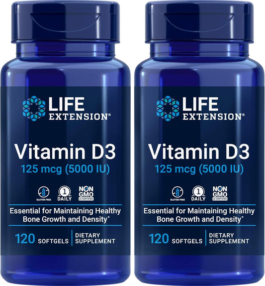 2 Packs of Life Extension Vitamin D3 5000 IU, 120 Softgels for Improved Health and Wellness