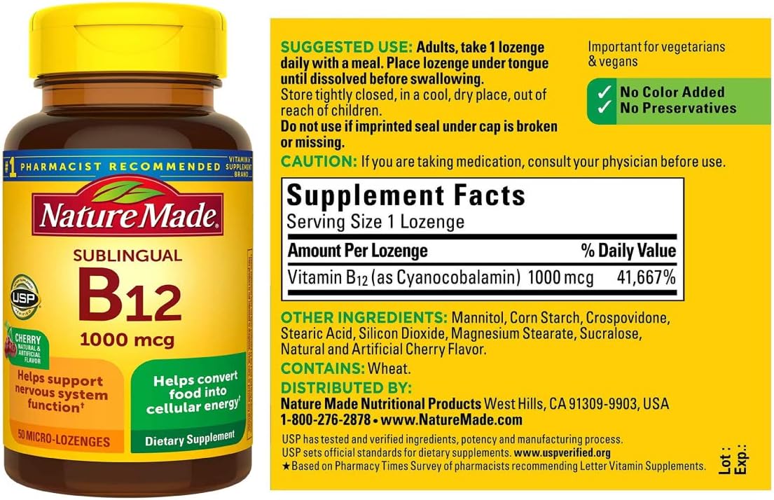 2 Packs of Nature Made B-12 1000 mcg Cherry Flavor Micro-Lozenges - 100 Total Lozenges