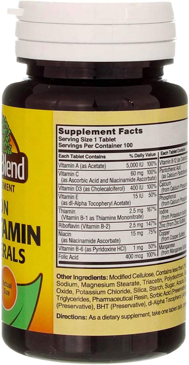 2 Packs of Nature's Blend Multiple Vitamin With Minerals Tablets - 100 Tablets Each, Iron-Free