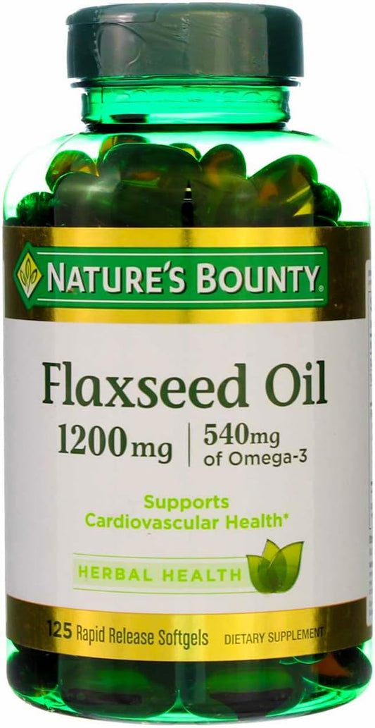2 Packs of Nature's Bounty Flaxseed Oil 1200mg Softgels - 125 Count, Rapid Release, Natural Formula