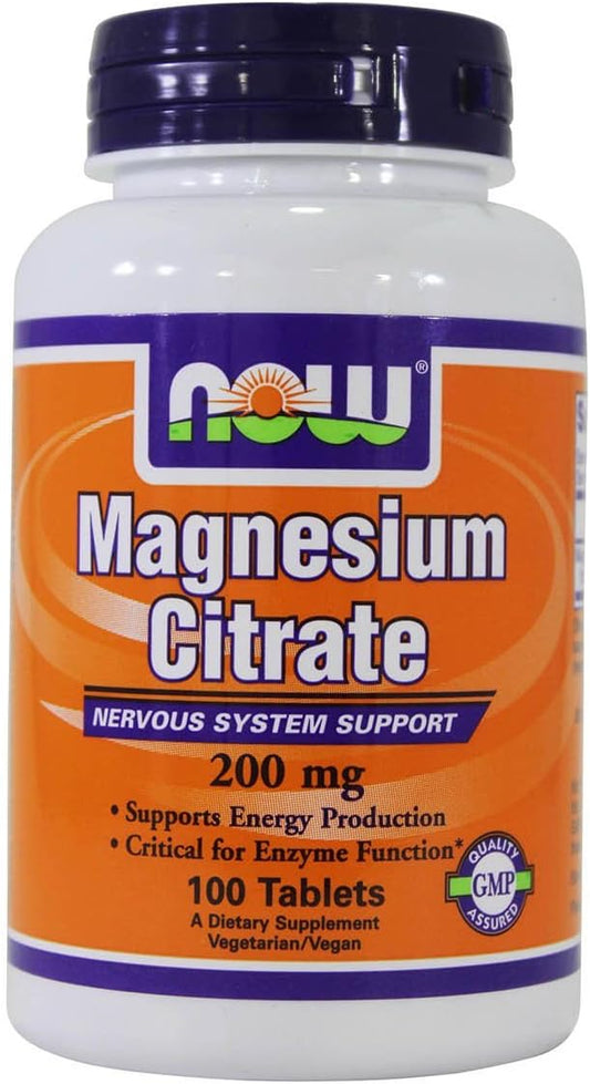 2 Packs of NOW Foods Magnesium Citrate 200mg 100 Tablets for Muscle Health and Relaxation