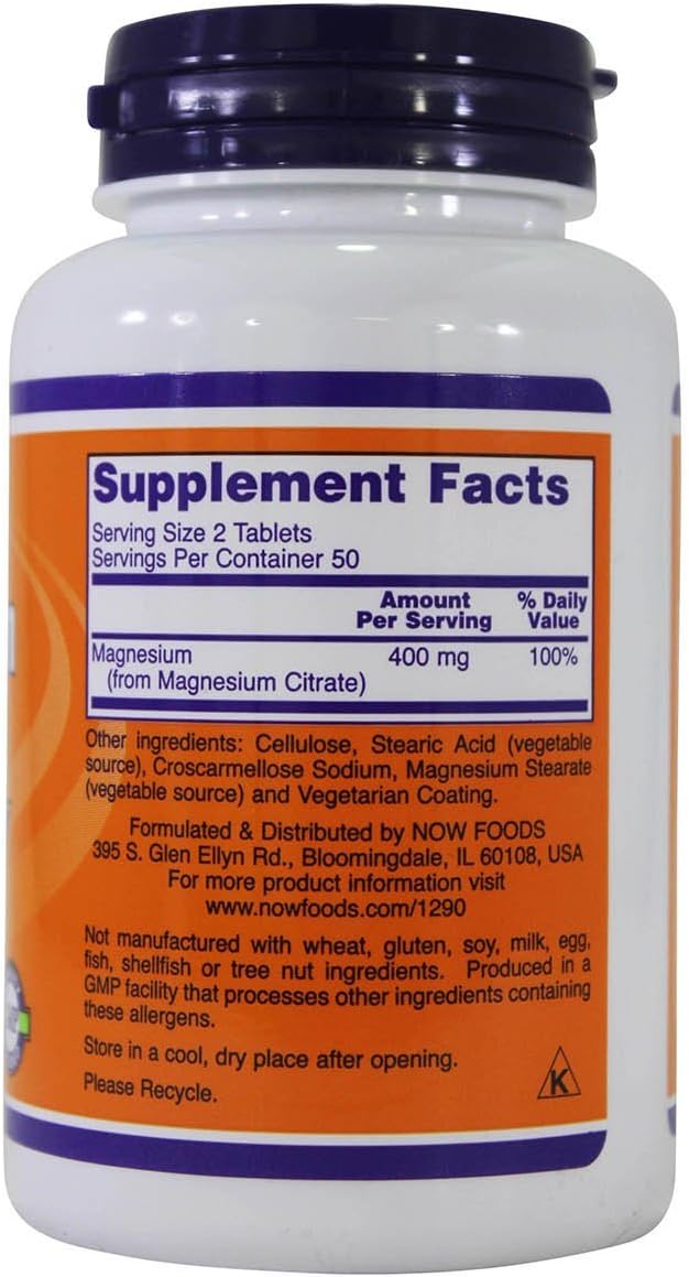 2 Packs of NOW Foods Magnesium Citrate 200mg 100 Tablets for Muscle Health and Relaxation