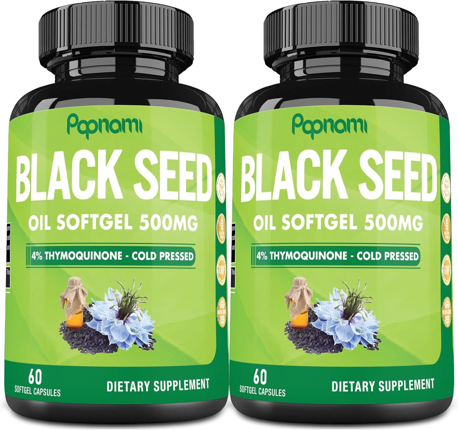 2 Packs of Papnami Premium Black Seed Oil Softgel Capsules - 60 Count 500mg - Boost Immunity, Circulation, Digestion, Skin, Hair & Body - 4 Month Supply