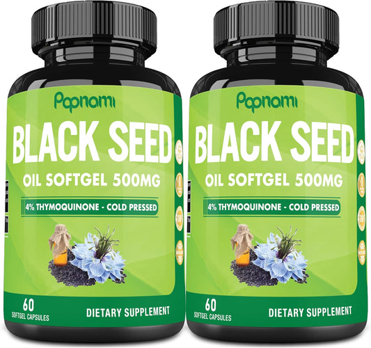 2 Packs of Papnami Premium Black Seed Oil Softgel Capsules - 60 Count 500mg - Boost Immunity, Circulation, Digestion, Skin, Hair & Body - 4 Month Supply