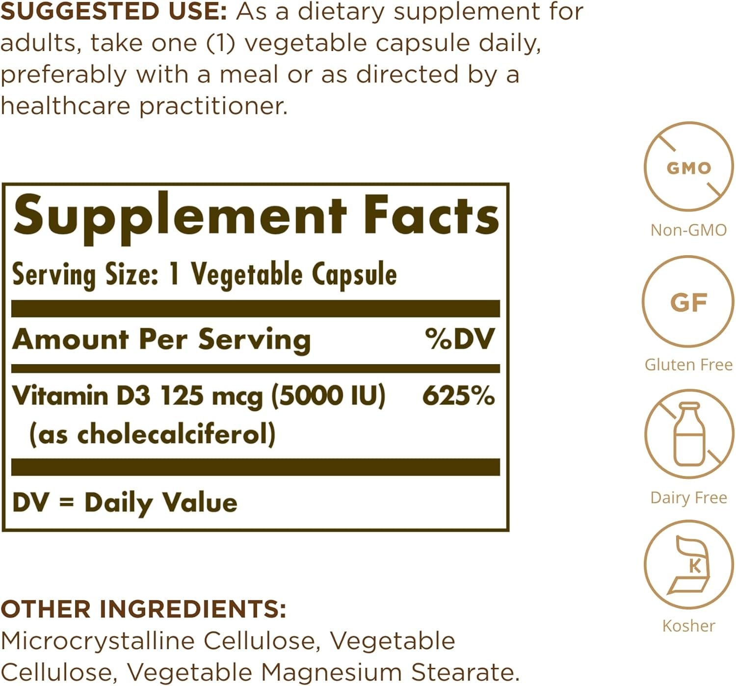 2 Packs of SOLGAR Vitamin D3 (Cholecalciferol) 125 mcg (5000 IU) - 240 Capsules Each - Non-GMO, Gluten Free, Dairy Free, Kosher - 480 Servings Total