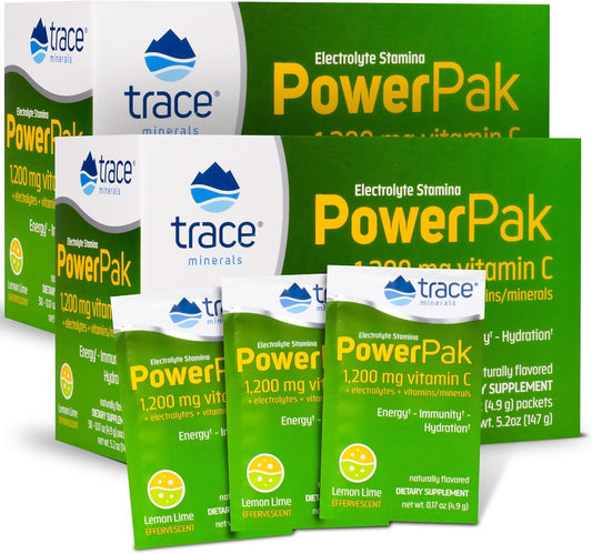 2 Packs of Trace Minerals Research Electrolyte Stamina Power Pak in Lemon Lime Flavor, 32 Count Each