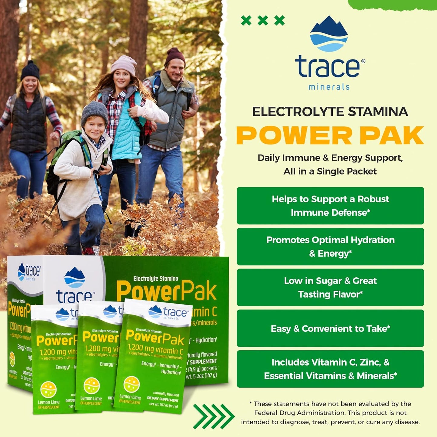 2 Packs of Trace Minerals Research Electrolyte Stamina Power Pak in Lemon Lime Flavor, 32 Count Each