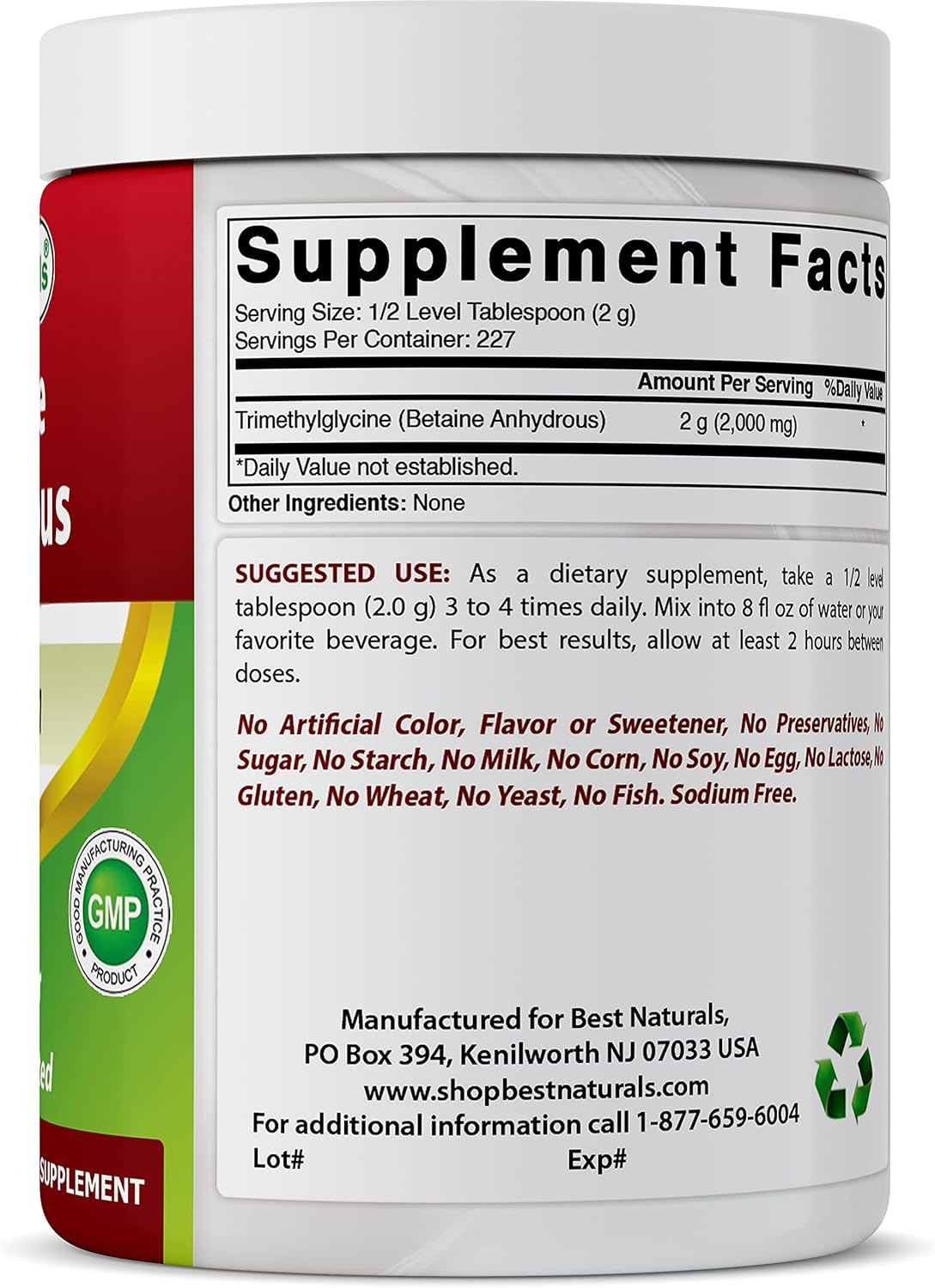 2 Pounds of Best Naturals Betaine Anhydrous Trimethylglycine (TMG) Pure Powder