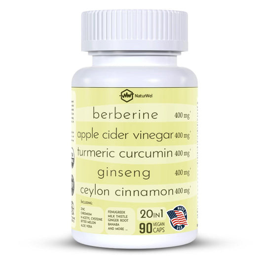 20-in-1 USA-Made Capsules with Ceylon Cinnamon, Ginseng, Turmeric, Apple Cider Vinegar, and More - 90 Count