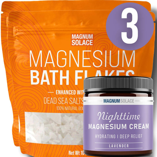 20 lbs Magnum Solace Magnesium Flakes with Vitamin C and Cream Bundle