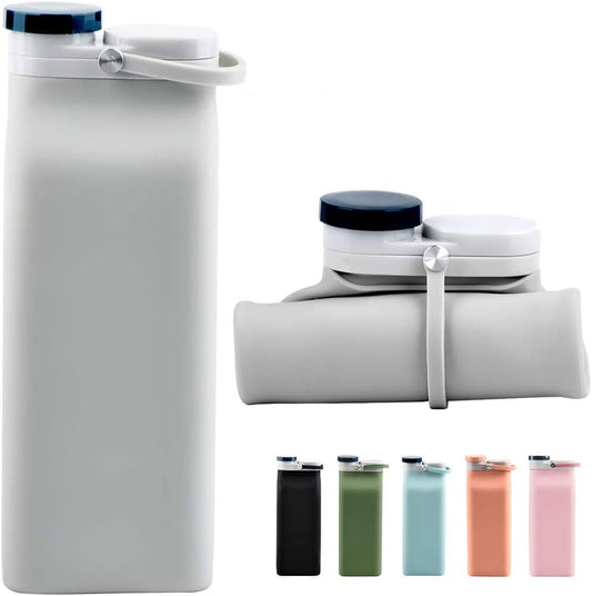 20 oz BPA Free Collapsible Water Bottle for Travel & Sports - E-Senior Foldable Bottle with Triple Leak Proof Design (Grey)