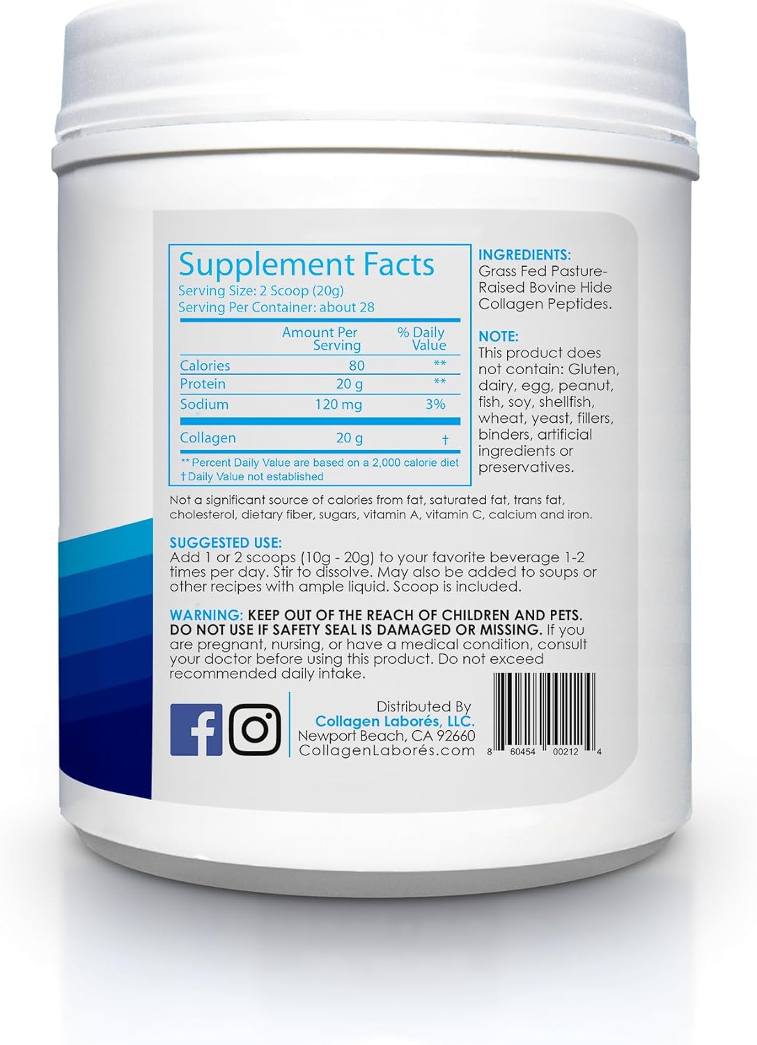 20 oz Pure Hydrolyzed Collagen Peptides Powder - Unflavored, Grass-Fed, Keto & Paleo Friendly - Non-GMO, Gluten-Free - GMP Certified - Easy to Mix