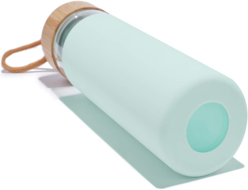 20 oz Yomious Borosilicate Glass Water Bottle with Bamboo Lid and Silicone Sleeve - BPA Free Glass Bottle for Women - Reusable Glass Drinking Bottle with Lids - Cute Glass Shaker Bottle