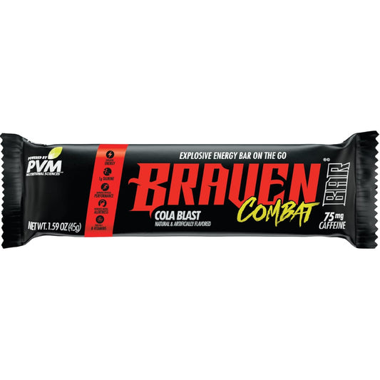 20-Pack Braven Combat Cola Blast Energy Bars: On-The-Go Snacks with 75mg Caffeine, Gluten Free & Alternative to Chews