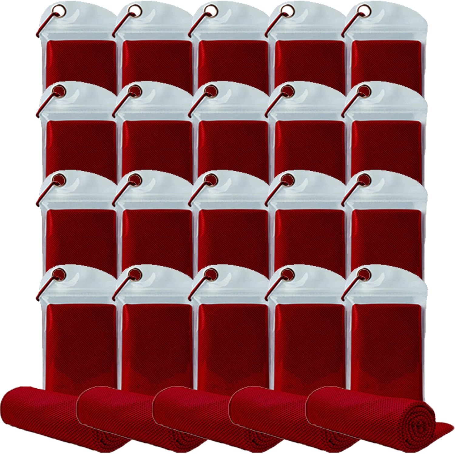 20 Pack Cooling Towel Set - 40x12'' Microfiber Ice Towels for Neck and Face with Bag - Breathable Chill Towels for Yoga, Gym, Running, Beach - Red