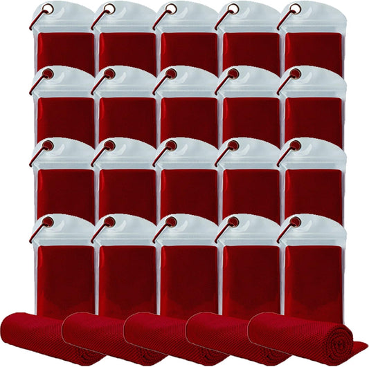 20 Pack Cooling Towel Set - 40x12'' Microfiber Ice Towels for Neck and Face with Bag - Breathable Chill Towels for Yoga, Gym, Running, Beach - Red