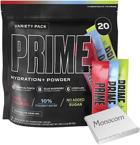 20 Pack Monocorn Prime Hydration+ Electrolyte Powder Mix Sticks Variety Pack