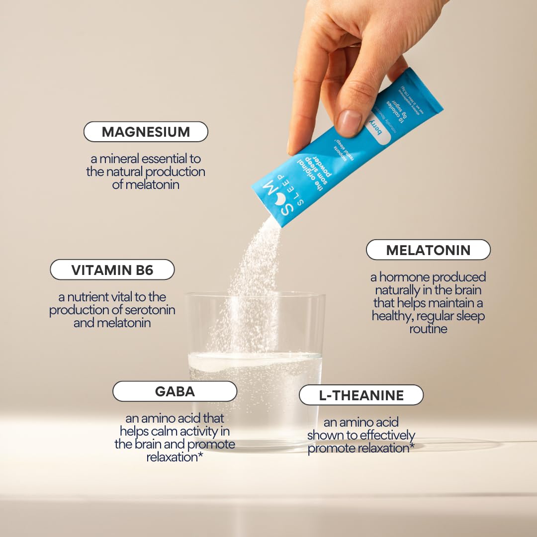 20 Pack Som Sleep Zero Sugar Powder Drink Mix: Cherry & Berry Flavor, Vegan & Keto-Friendly