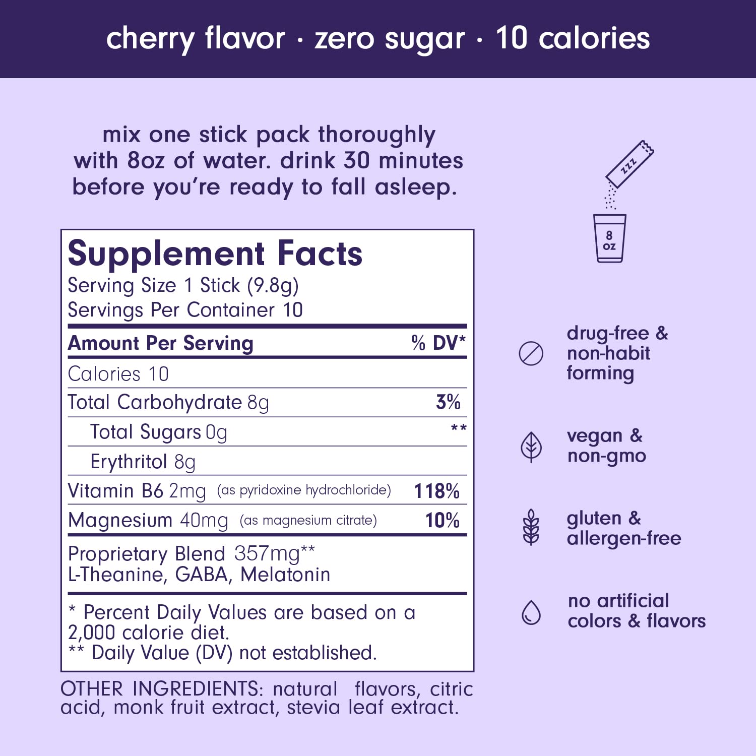 20 Pack Som Sleep Zero Sugar Powder Drink Mix: Cherry & Berry Flavor, Vegan & Keto-Friendly