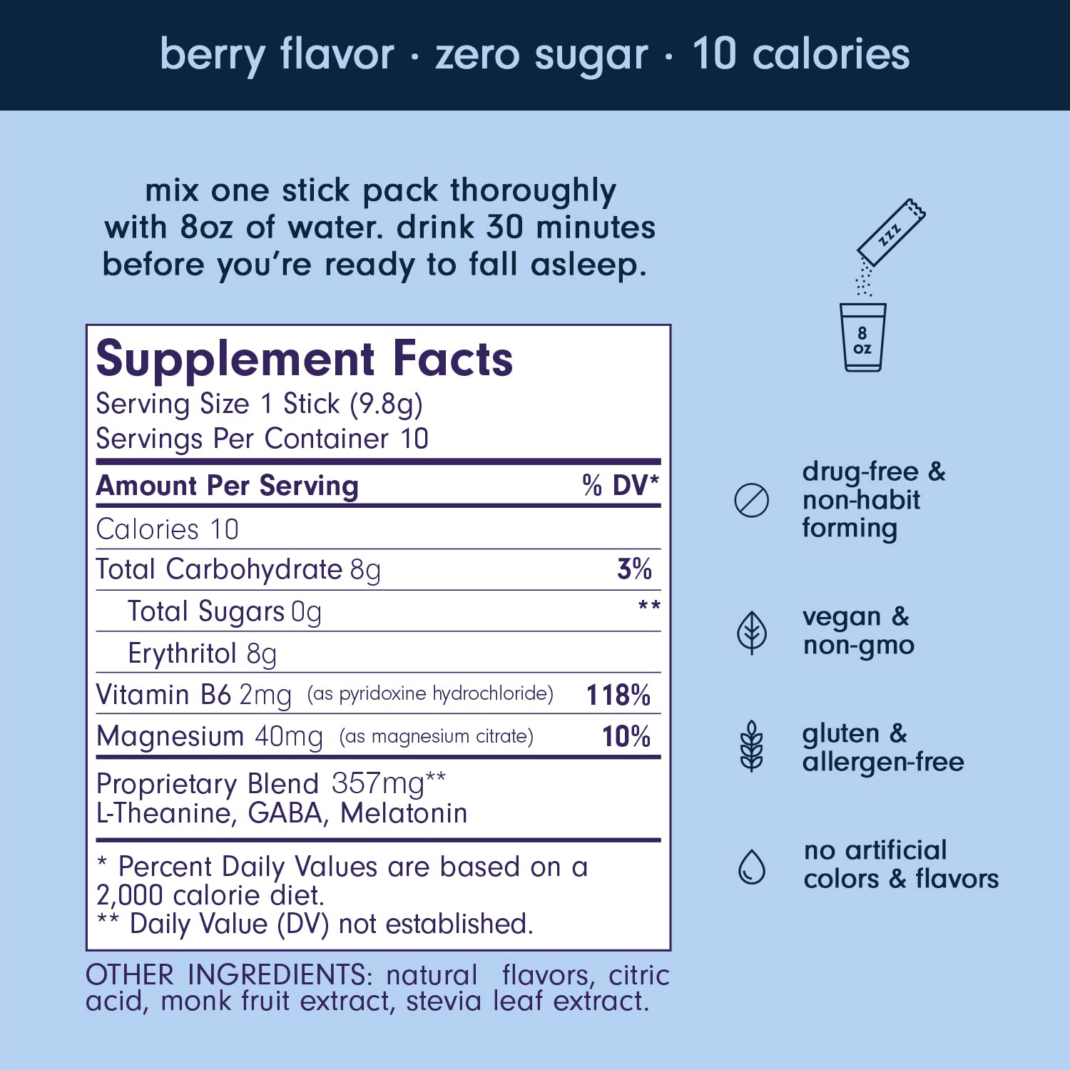 20 Pack Som Sleep Zero Sugar Powder Drink Mix: Cherry & Berry Flavor, Vegan & Keto-Friendly