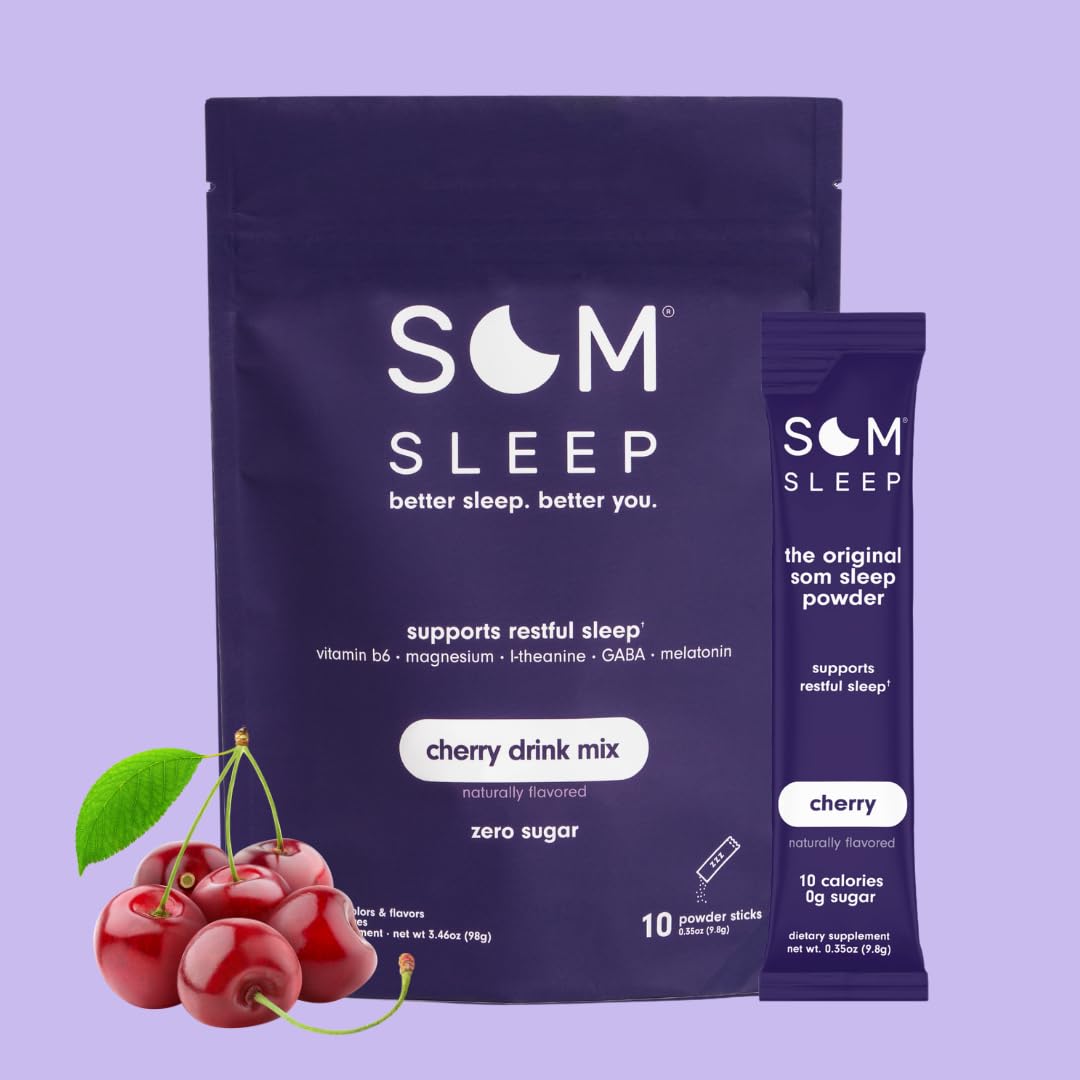 20 Pack Som Sleep Zero Sugar Powder Drink Mix: Cherry & Berry Flavor, Vegan & Keto-Friendly