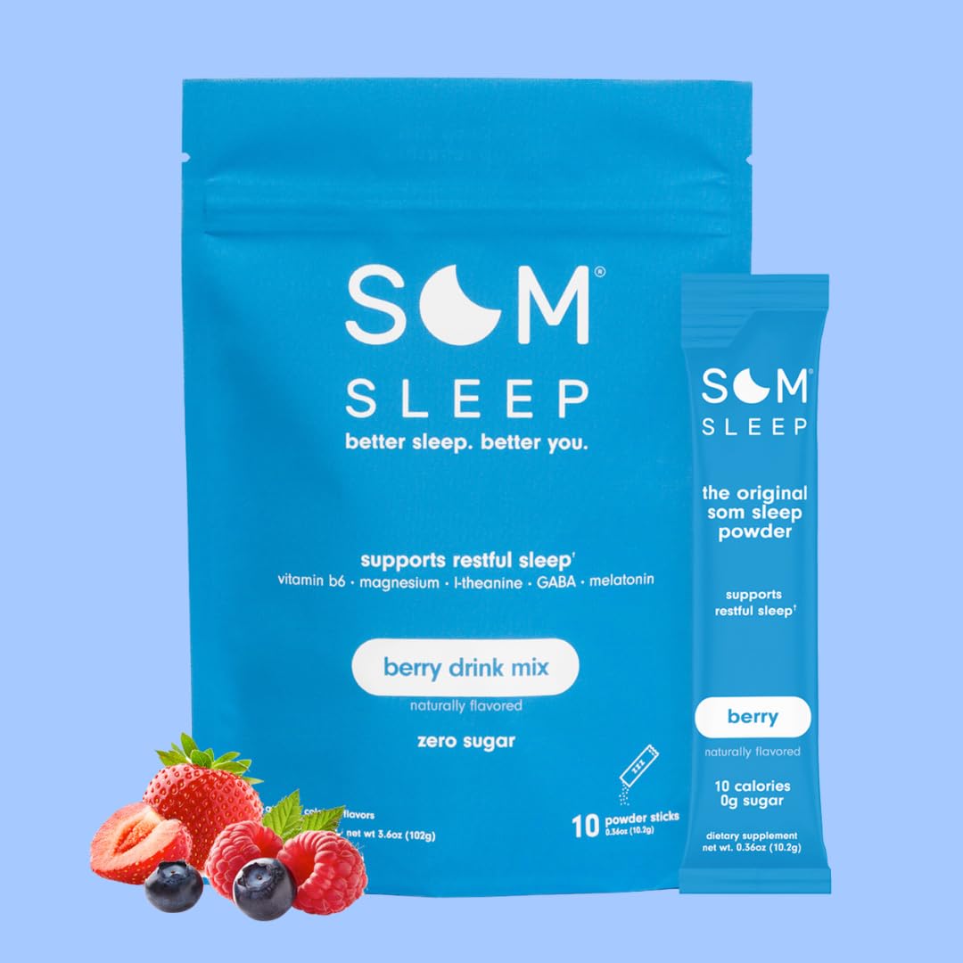 20 Pack Som Sleep Zero Sugar Powder Drink Mix: Cherry & Berry Flavor, Vegan & Keto-Friendly