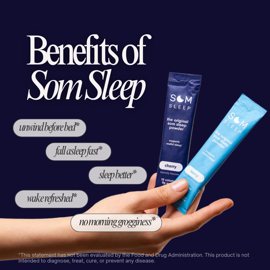 20 Pack Som Sleep Zero Sugar Powder Drink Mix: Cherry & Berry Flavor, Vegan & Keto-Friendly