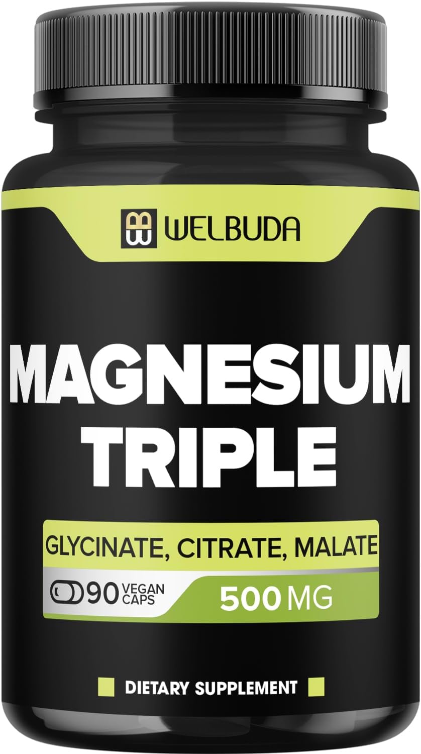 20% Purified Magnesium Triple Complex - 90 Capsules with 500mg Magnesium Glycinate, Malate & Citrate for Muscle, Mood, and Energy - 100mg Elemental Triple Magnesium