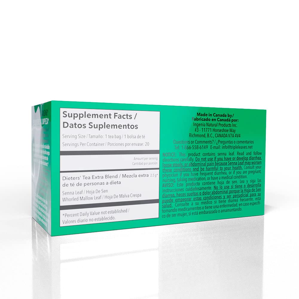 20 Tea Bags of Triple Leaves Brand Nutra-Slim Tea for Weight Loss - Powerful Detox Tea for Dieters