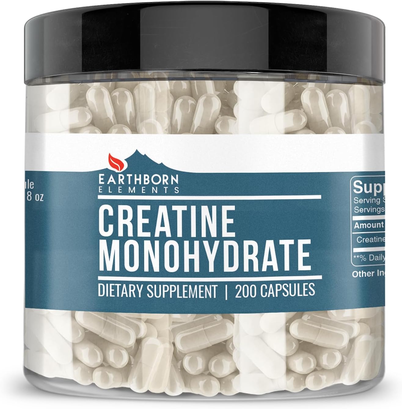 200 Capsules Earthborn Elements Creatine Monohydrate - Pure, Undiluted, Additive-Free