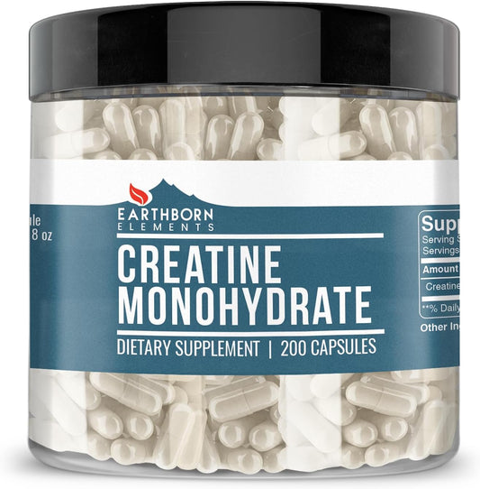 200 Capsules Earthborn Elements Creatine Monohydrate - Pure, Undiluted, Additive-Free