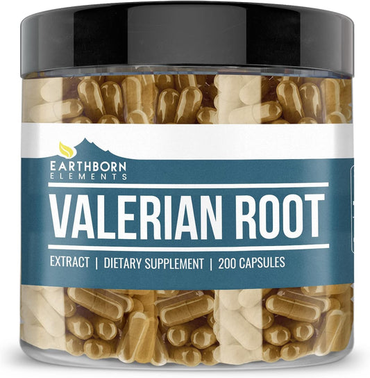 200 Capsules Earthborn Elements Valerian Root - Pure, Undiluted, No Additives