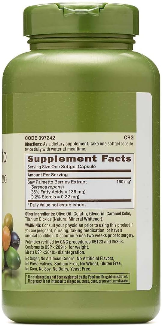 200 Capsules GNC Herbal Plus Saw Palmetto Extract 160mg for Healthy Prostate Support