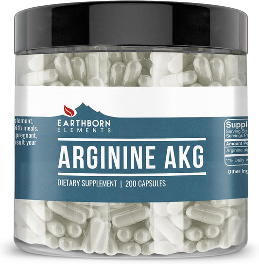200 Capsules of Earthborn Elements Pure Arginine AAKG, No Additives