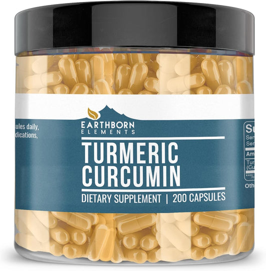 200 Capsules of Earthborn Elements Pure Turmeric Curcumin - No Additives