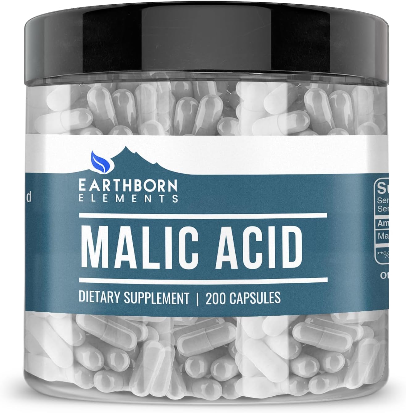 200 Capsules of Earthborn Elements Pure & Undiluted Malic Acid - Additive-Free Formula