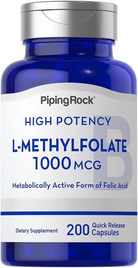 200 Capsules of Piping Rock L Methylfolate 1000 mcg - Non-GMO & Gluten Free