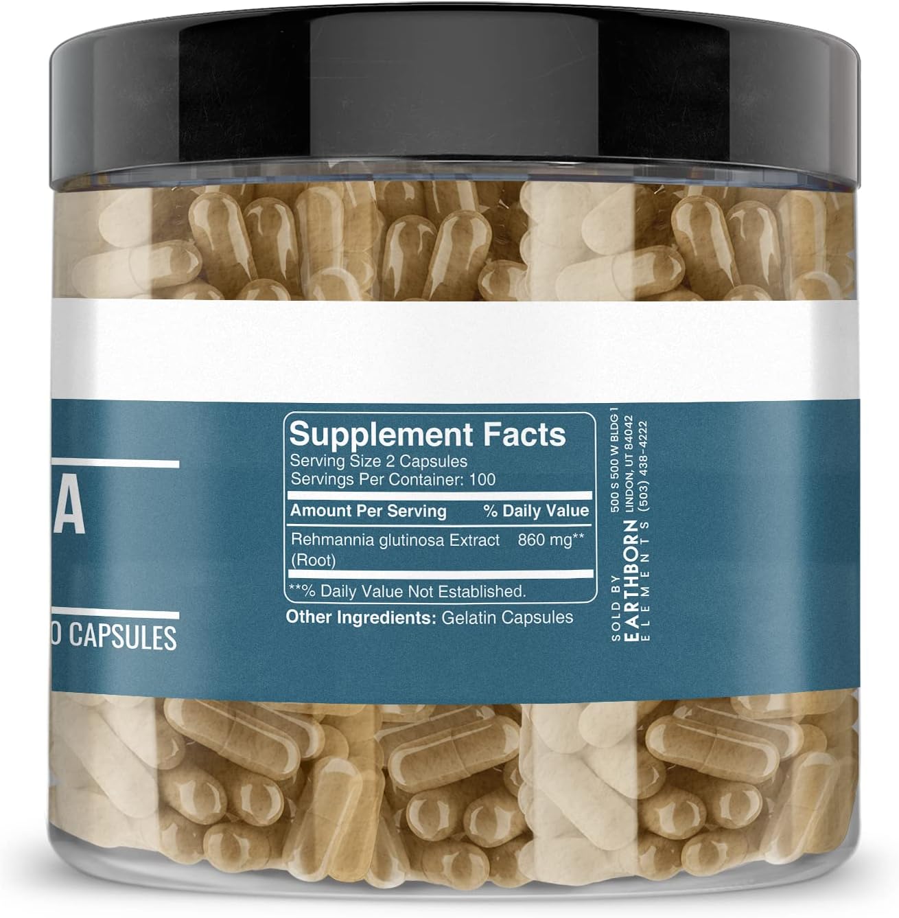 200 Capsules of Pure Earthborn Elements Rehmannia Herb - Undiluted, No Additives
