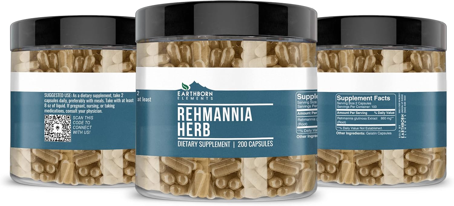 200 Capsules of Pure Earthborn Elements Rehmannia Herb - Undiluted, No Additives